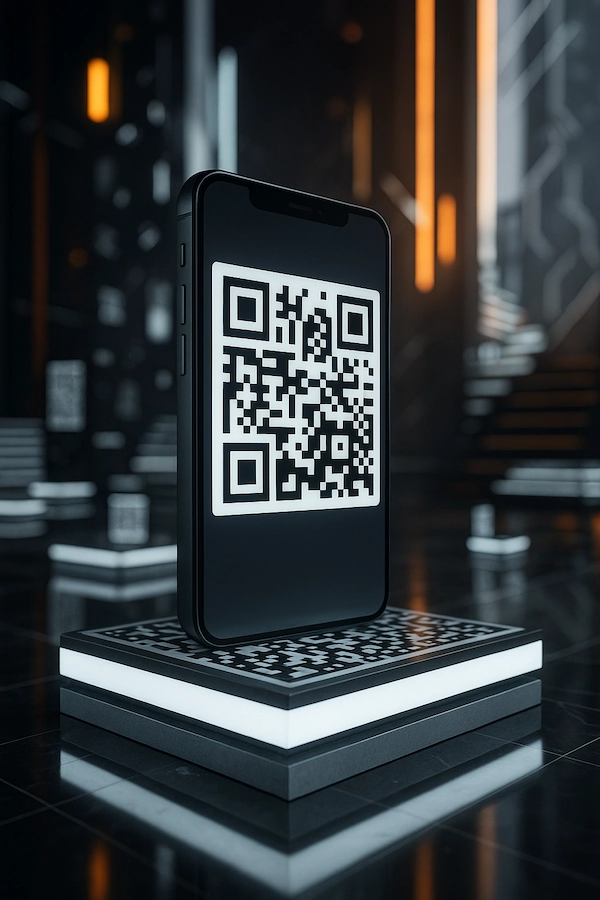 Diseño moderno de código QR en soporte móvil como solución digital personalizada