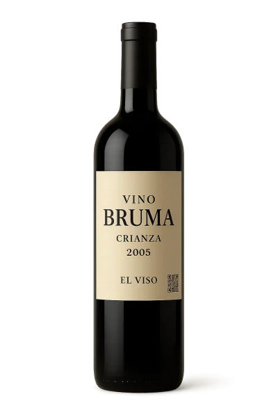 Botella de vino tinto Bruma de "El Viso" crianza con etiqueta visible
